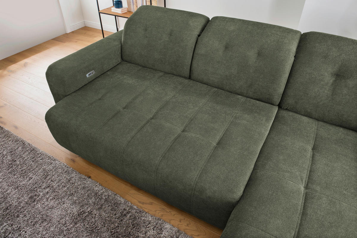 ECKSOFA Vicari Dunkelgrün Chenille  - Dunkelgrün/Schwarz, MODERN, Textil/Metall (185/292cm) - Livetastic