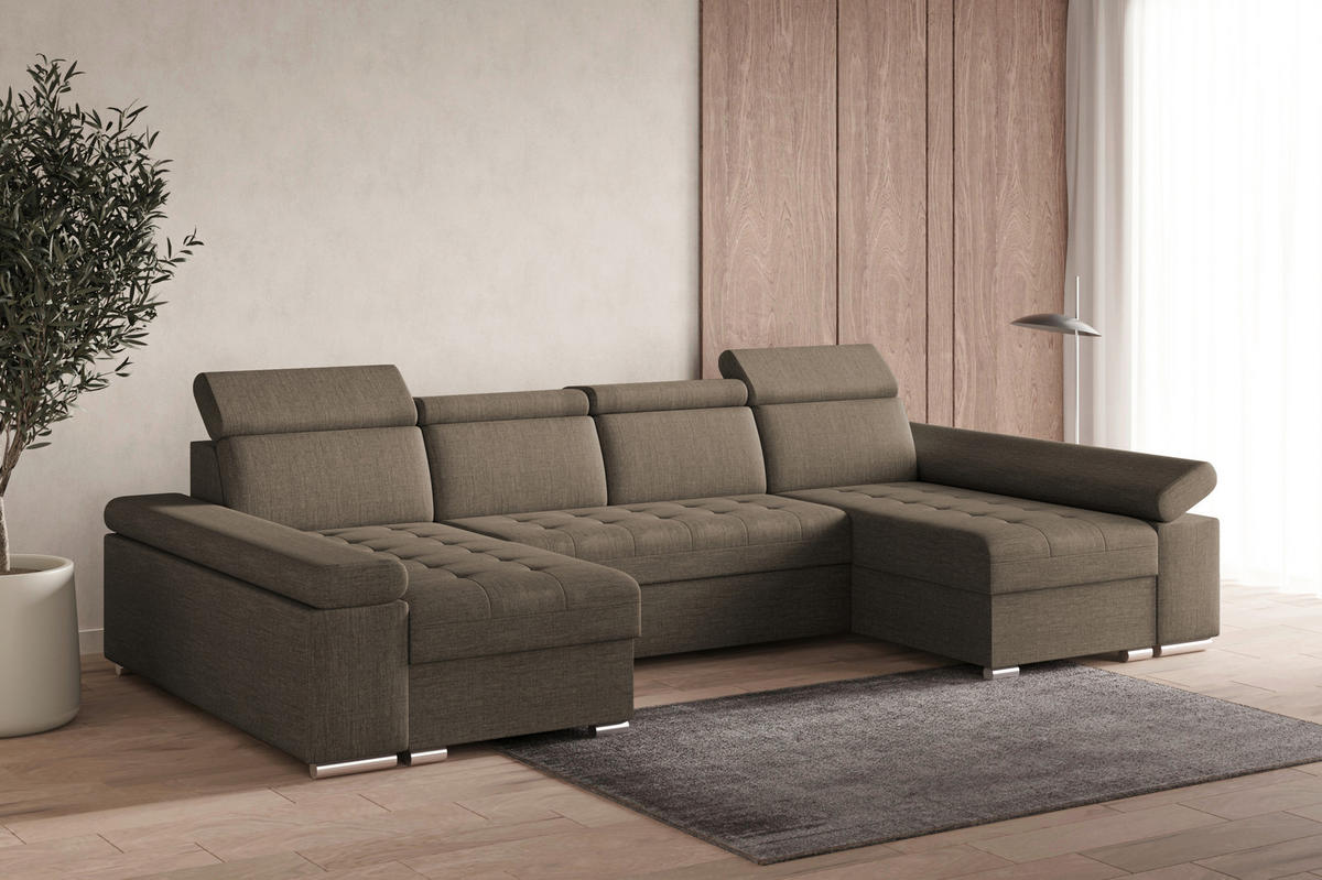 WOHNLANDSCHAFT TORONTO U Braun Webstoff  - Silberfarben/Braun, Design, Textil (168/330/168cm) - MID.YOU