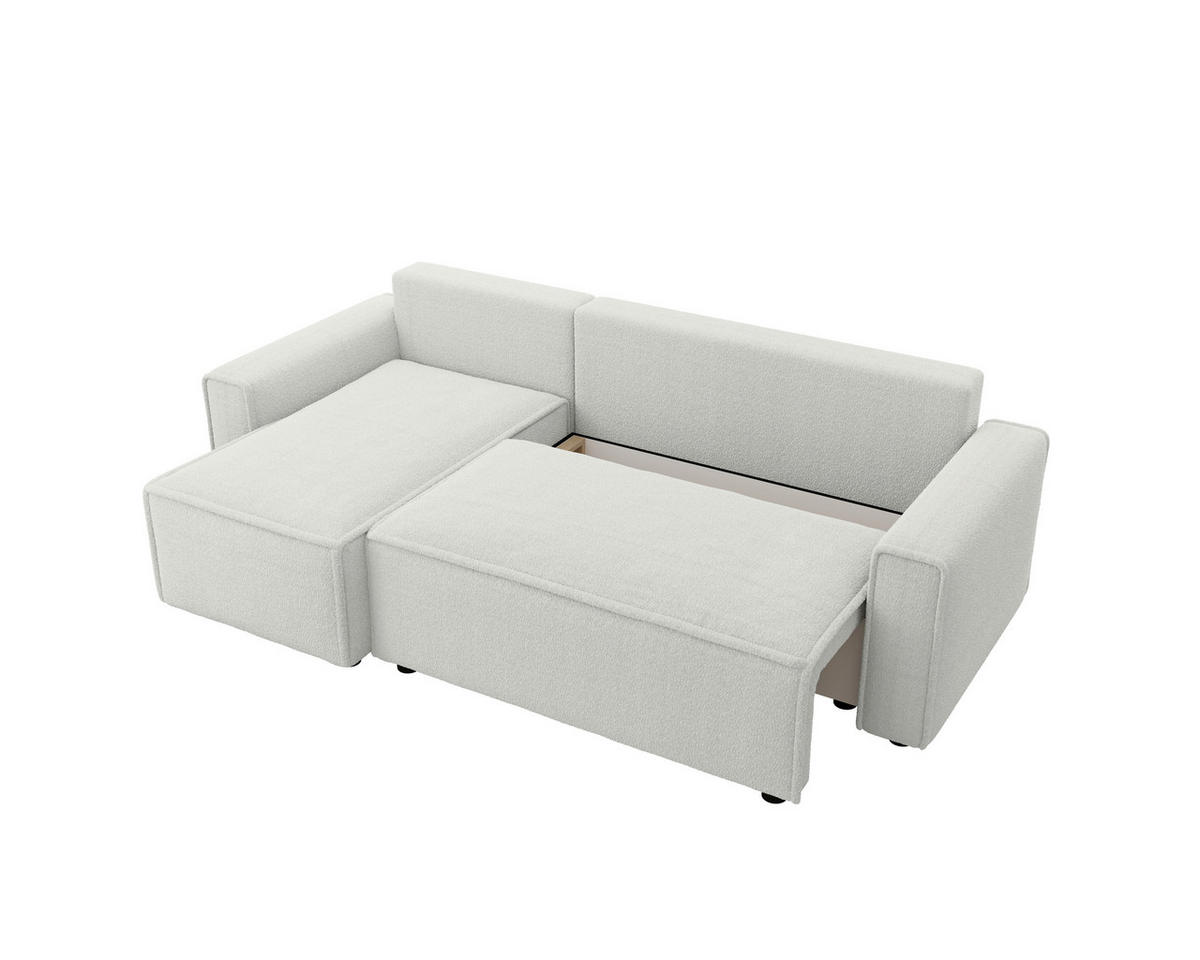 ECKSOFA Weiß Bouclé Zierkissen, Rückenkissen, Bettkasten, Schlaffunktion, Rücken echt, Liegefläche im Originalstoff  - Schwarz/Weiß, MODERN, Kunststoff/Textil (143/232cm) - Carryhome