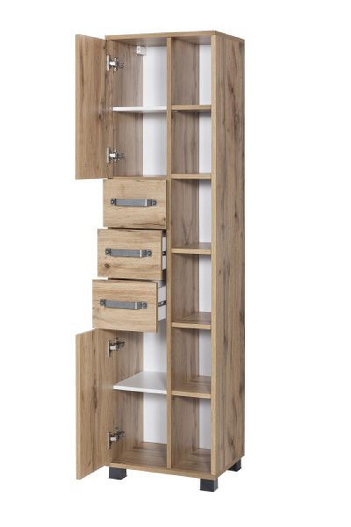 HOCHSCHRANK 41,9/163,7/32 cm  - Eichefarben/Schwarz, KONVENTIONELL, Holzwerkstoff/Metall (41,9/163,7/32cm) - MID.YOU