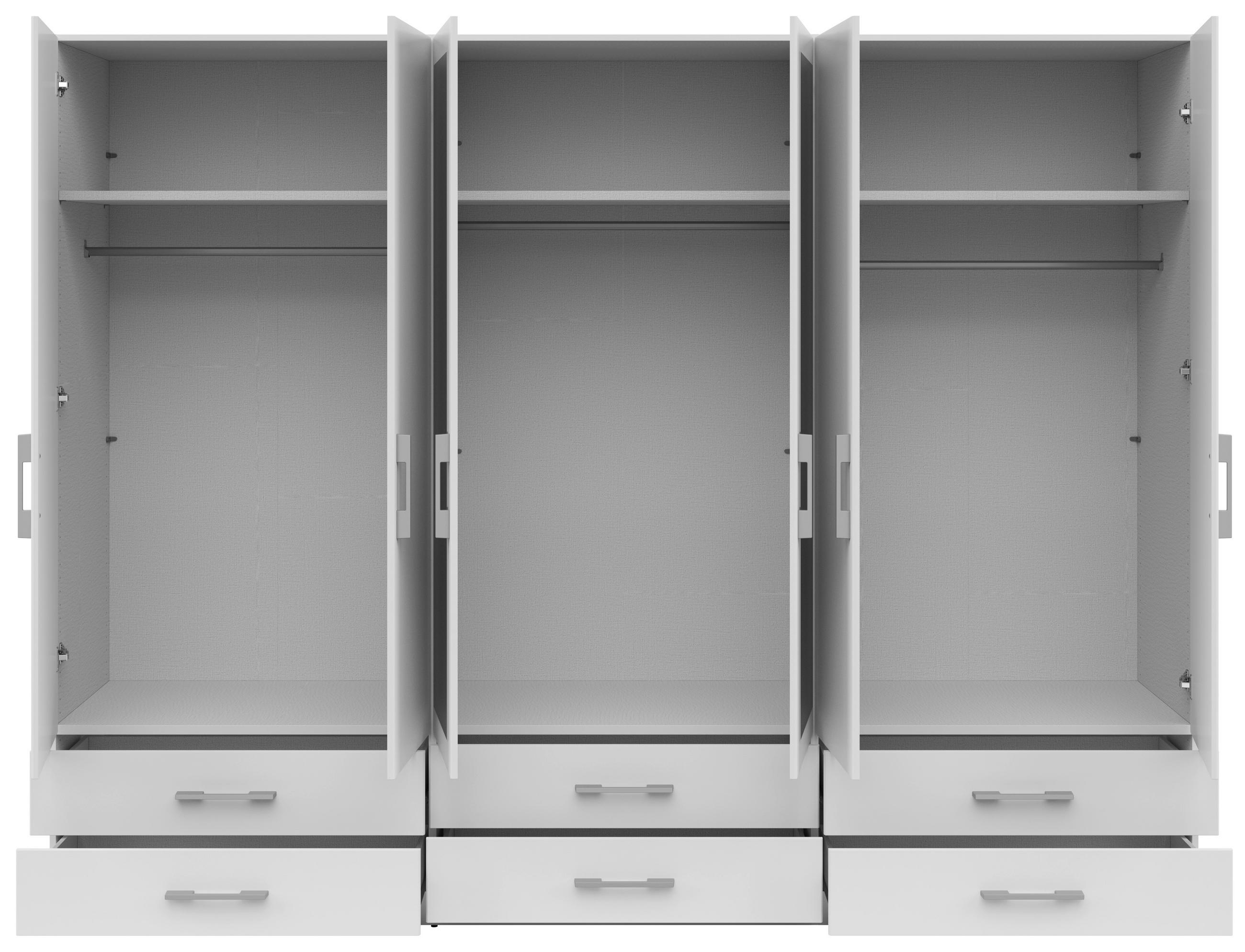 KLEIDERSCHRANK 270/210/54 cm 6-türig Weiß  - Silberfarben/Weiß, MODERN, Glas/Holzwerkstoff (270/210/54cm) - MID.YOU