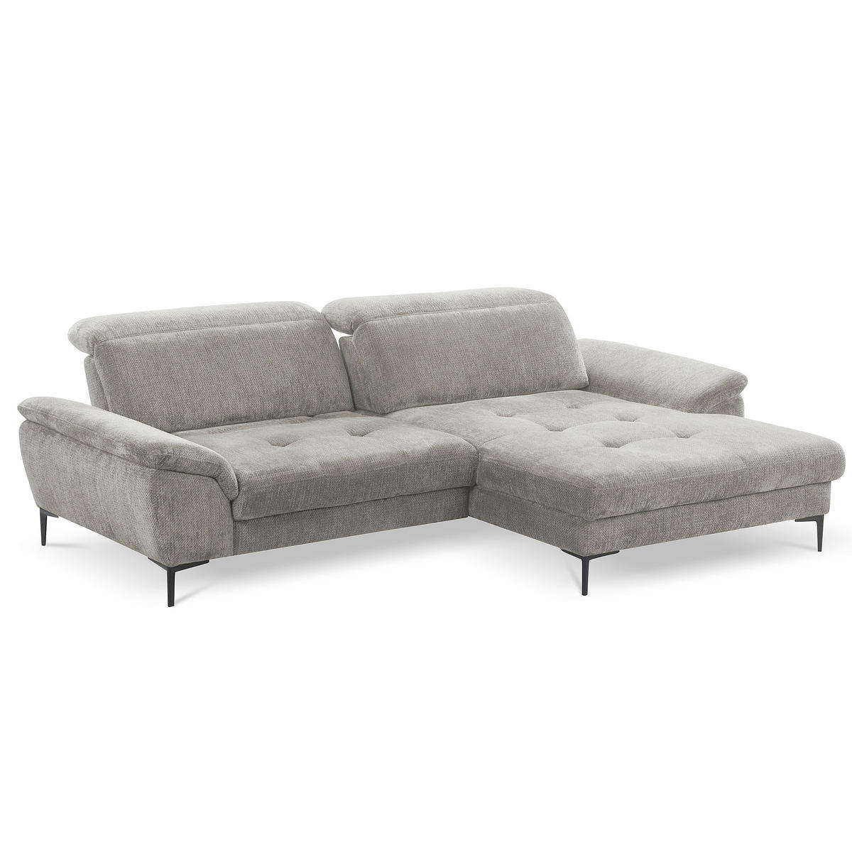 ECKSOFA PRADO Greige Webstoff Bettkasten, Kopfteilverstellung, Sitztiefenverstellung  - Greige/Schwarz, Design, Textil/Metall (268/195cm) - Livetastic