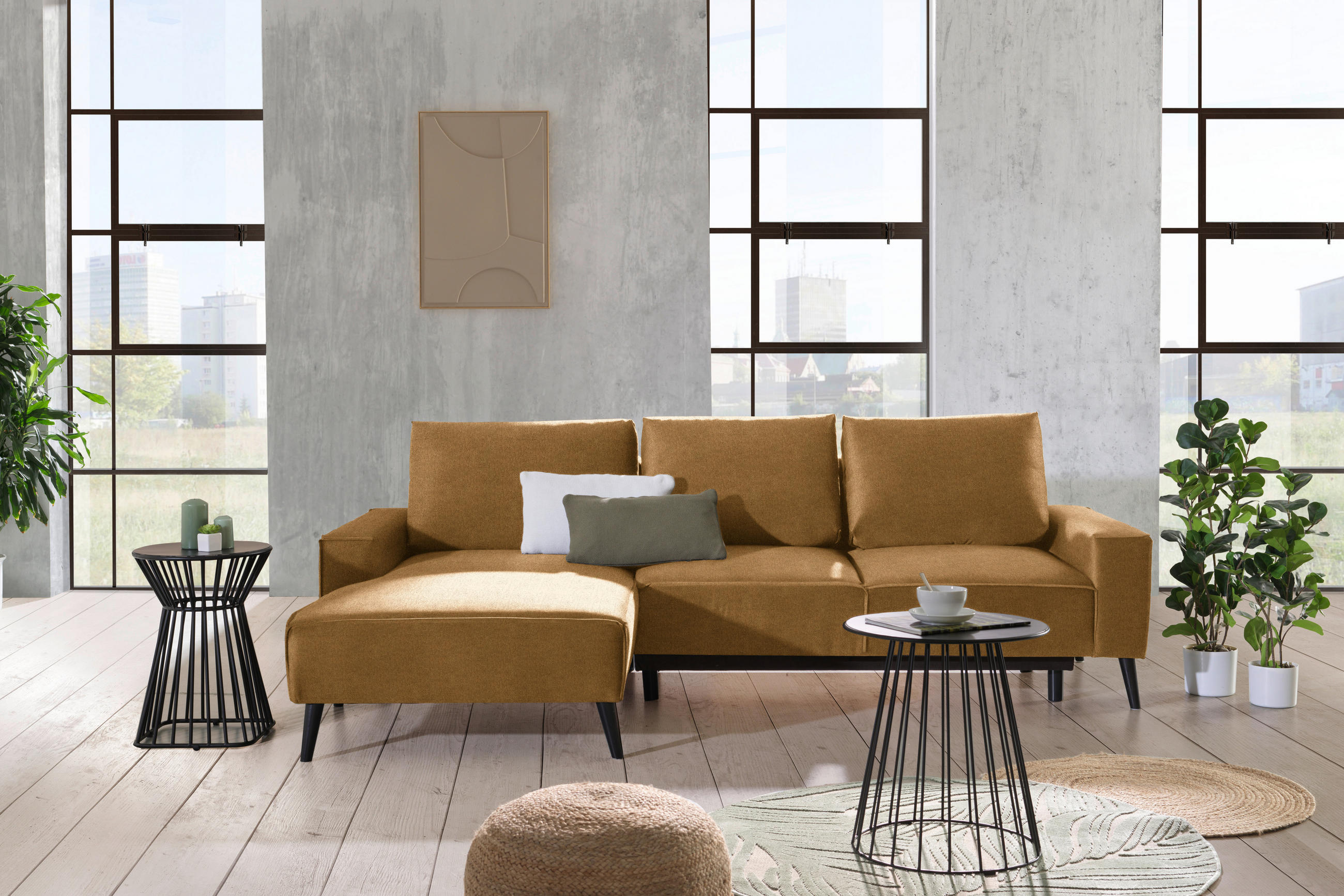 ECKSOFA in Velours Goldfarben  - Goldfarben/Schwarz, KONVENTIONELL, Holz/Textil (161/260cm) - Carryhome