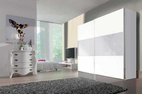 SCHWEBETÜRENSCHRANK 250/236/68 cm 2-türig - Chromfarben/Weiß, Design, Glas/Holzwerkstoff (250/236/68cm) - Hom`in