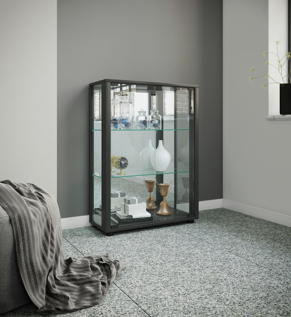 VITRINE in Schwarz  - Schwarz, MODERN, Glas/Holzwerkstoff (60/80/25cm) - MID.YOU