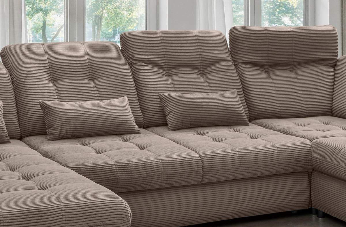 WOHNLANDSCHAFT in Cord Graubraun  - Graubraun/Schwarz, Modern, Textil/Metall (184/387/252cm) - Livetastic