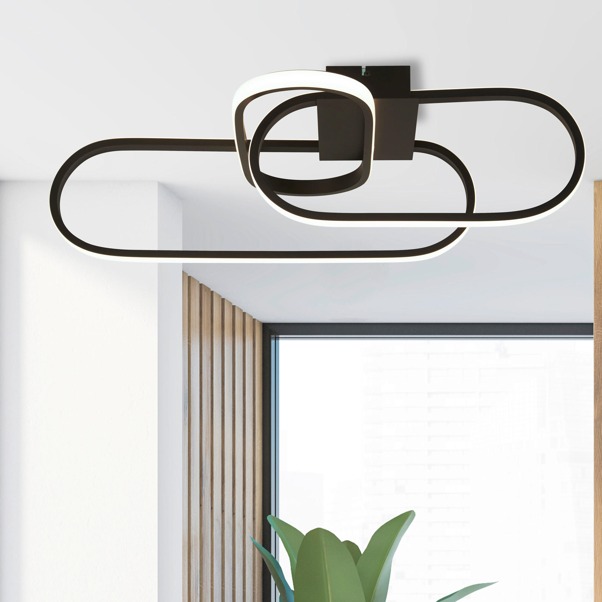 LED-DECKENLEUCHTE Clip 65/38,5/18 cm   - Schwarz/Weiß, Design, Kunststoff/Metall (65/38,5/18cm) - Searchlight