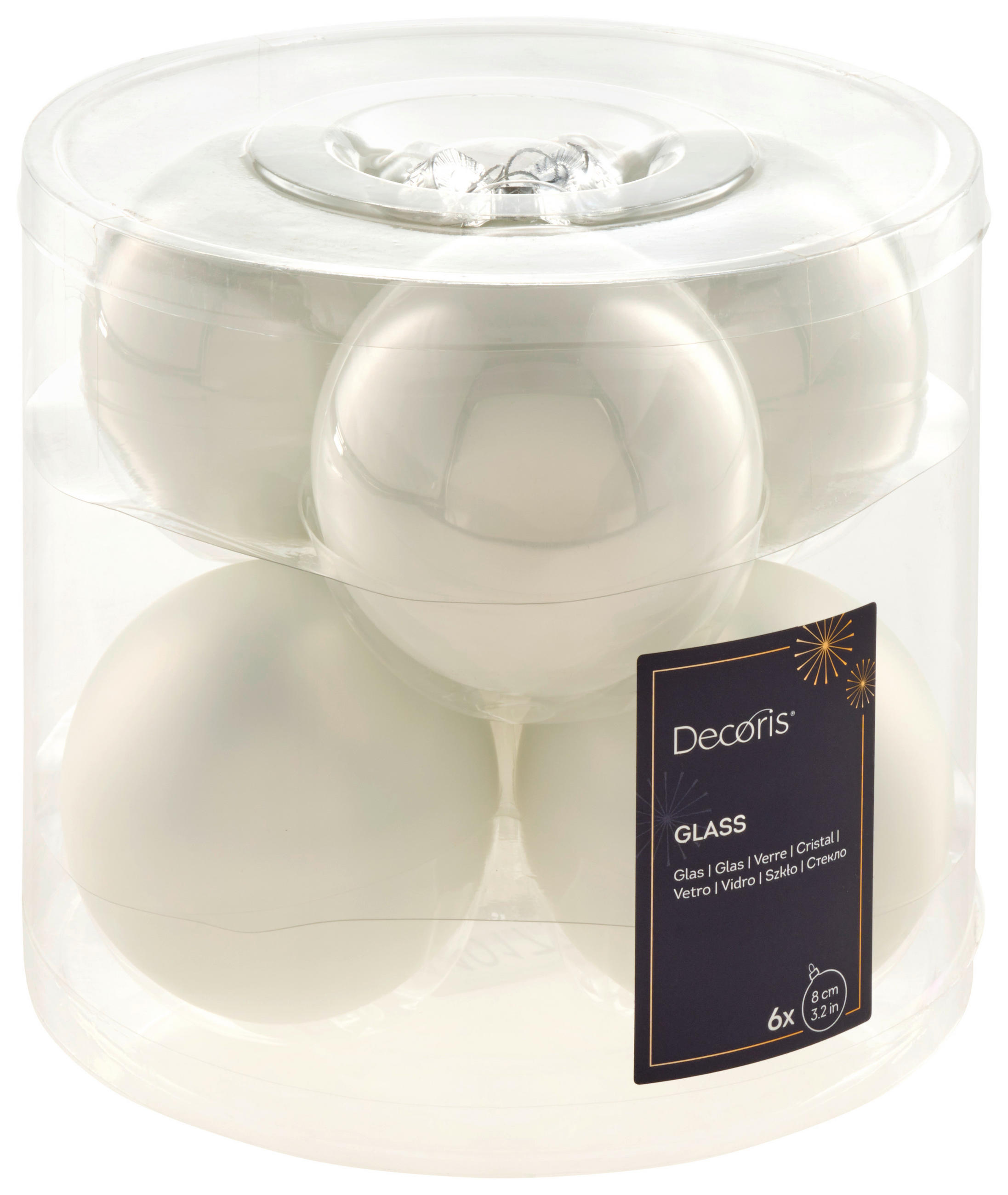 CHRISTBAUMKUGEL-SET 8 cm 6-teilig  - Weiß, KONVENTIONELL, Glas (8cm)