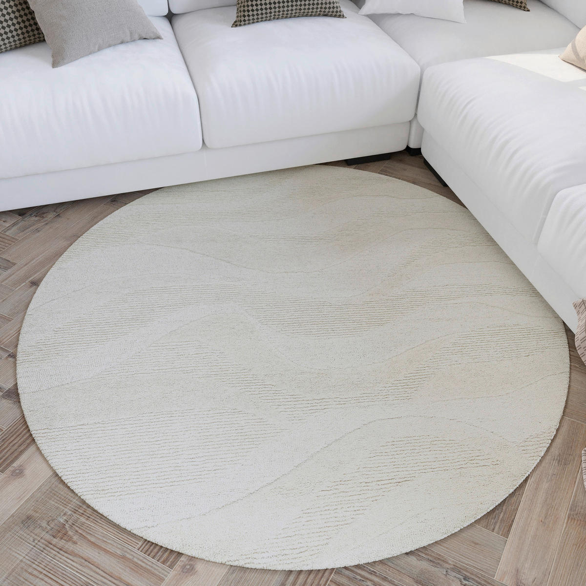 WEBTEPPICH Wohnzimmer 180 cm Hamptons Thirtyfour Creme rund  - Creme, Design, Textil (180cm) - WECON HOME