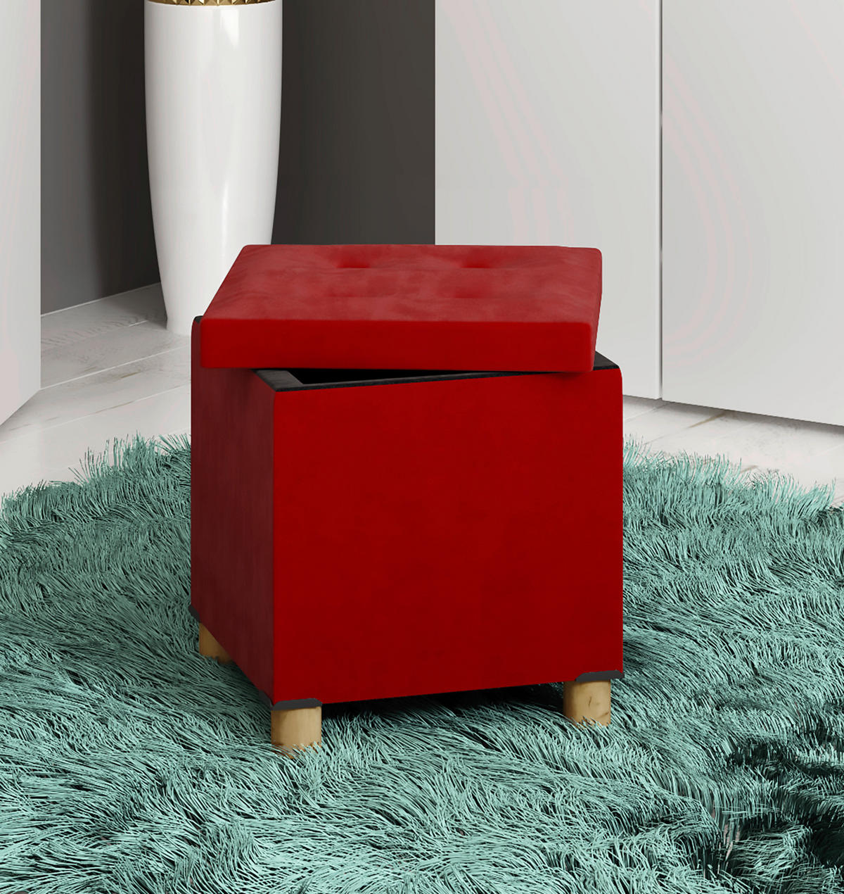 SITZBOX Textil Rot  - Rot/Braun, Modern, Holzwerkstoff/Textil (38/40/38cm) - MID.YOU