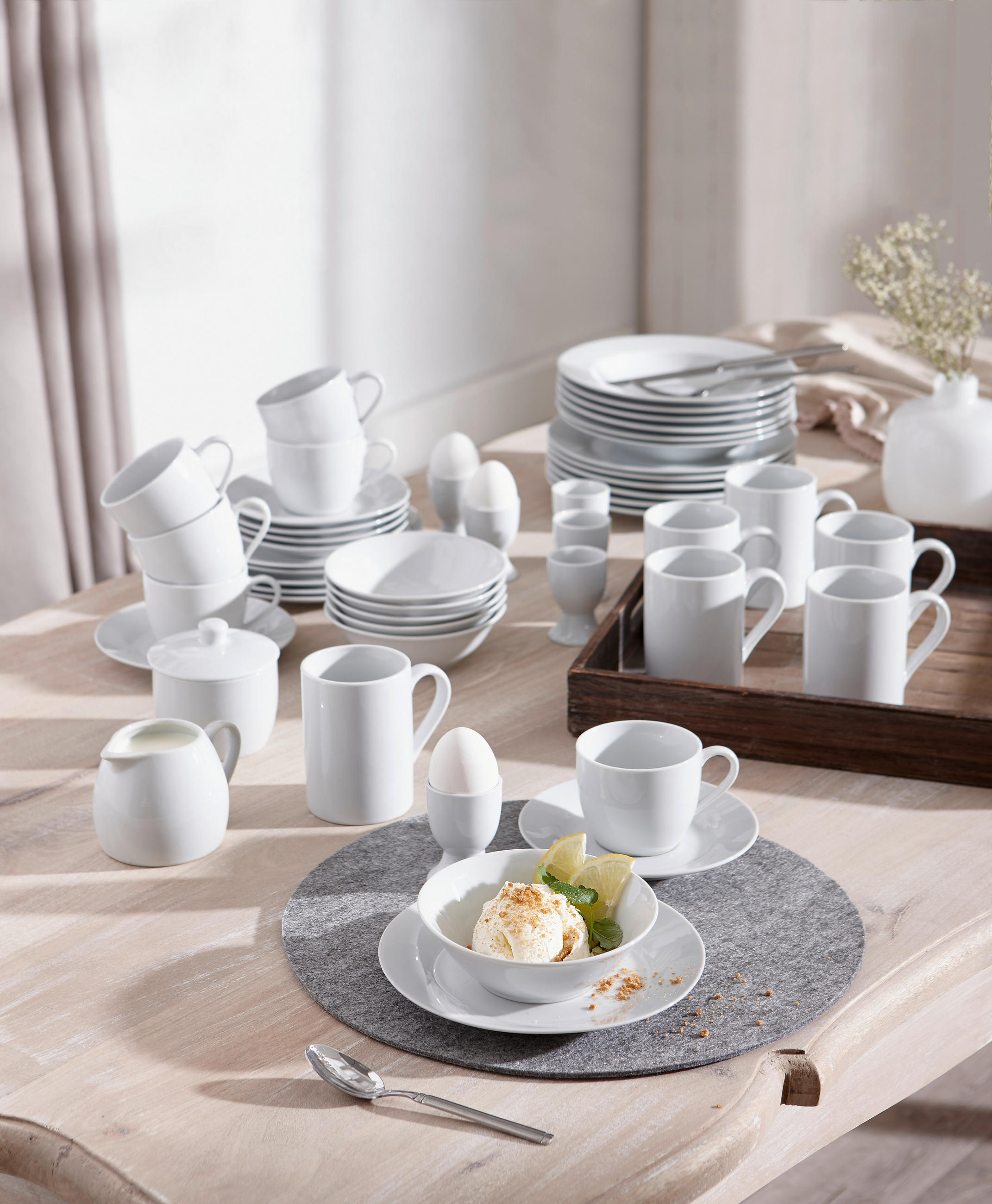 KOMBINOVANÝ SERVIS, 50-dielne, porcelán - biela, Basics, keramika - Novel
