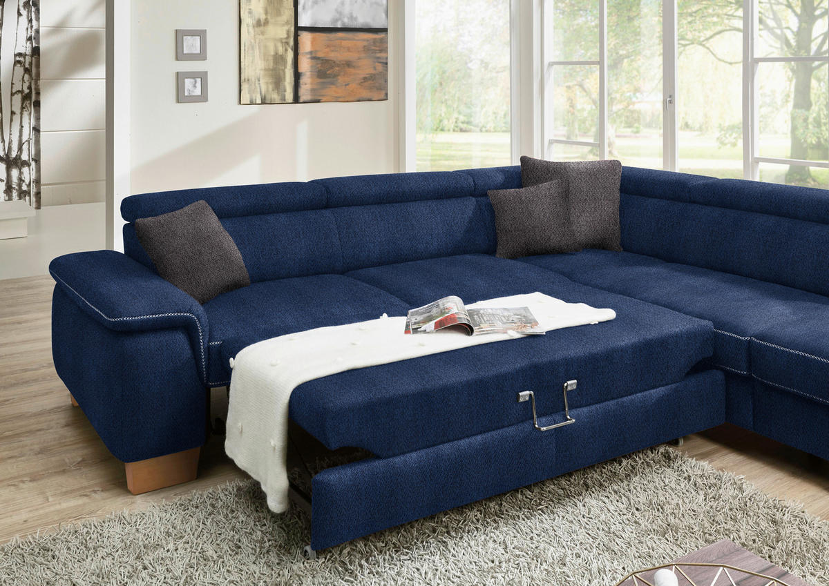 ECKSOFA in Mikrofaser Dunkelblau  226/273 cm  - Eichefarben/Beige, Natur, Holz/Textil (226/273cm) - Beldomo System