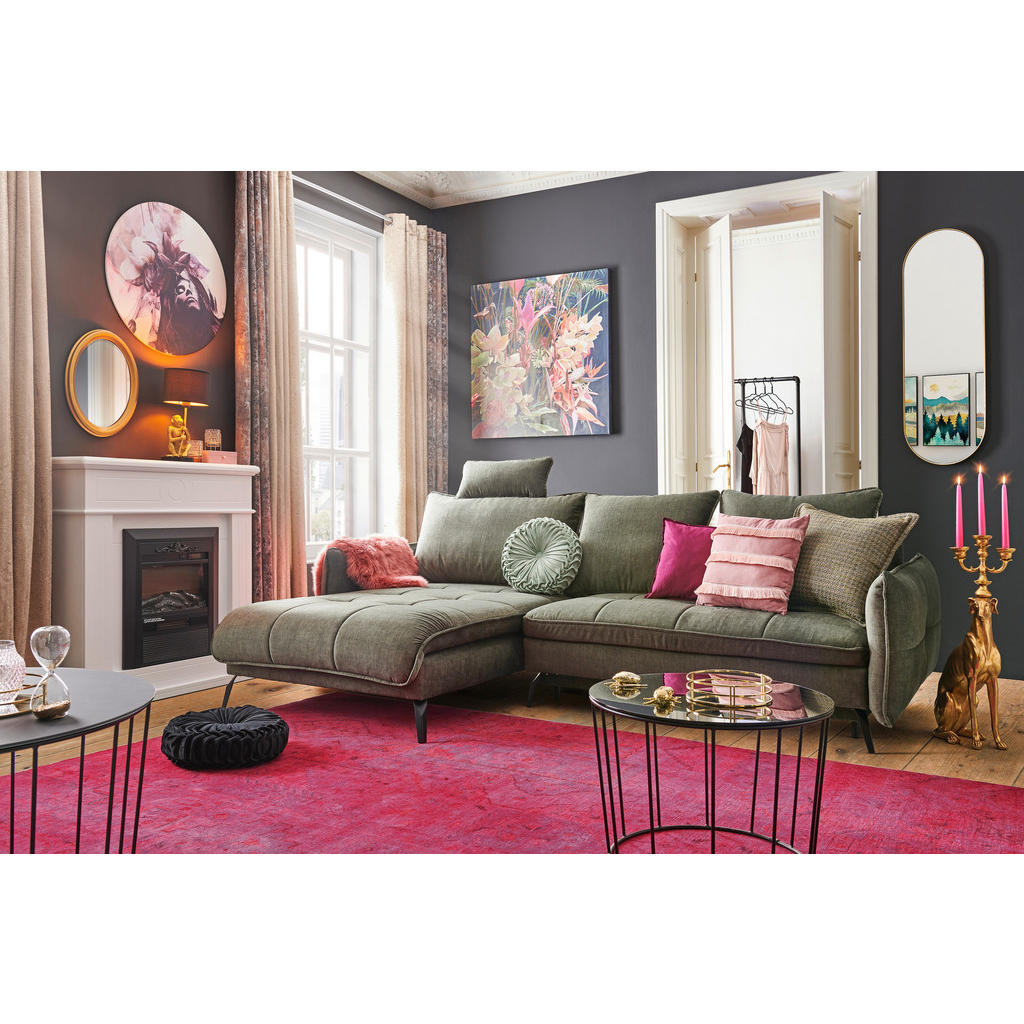 Thumbnail - Hom`in Ecksofa, Grau, Textil, 4-Sitzer, Füllung: Schaumstoff, L-Form, Ottomane links, 273x180 cm, Rücken echt, seitenver...