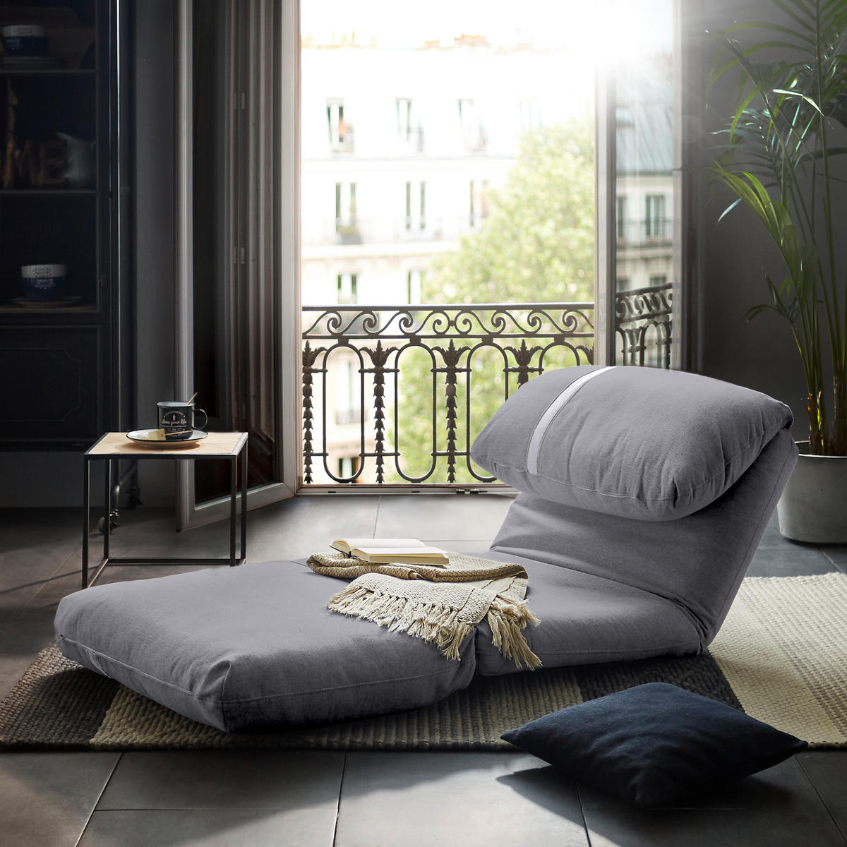 SCHLAFSESSEL  in Webstoff Dunkelgrau  - Dunkelgrau/Hellgrau, Design, Textil (78/58/82cm) - Livetastic