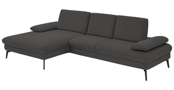 ECKSOFA in Chenille, Mikrofaser Graubraun 157/299 cm - Graubraun/Schwarz, Design, Textil/Metall (157/299cm) - Dieter Knoll