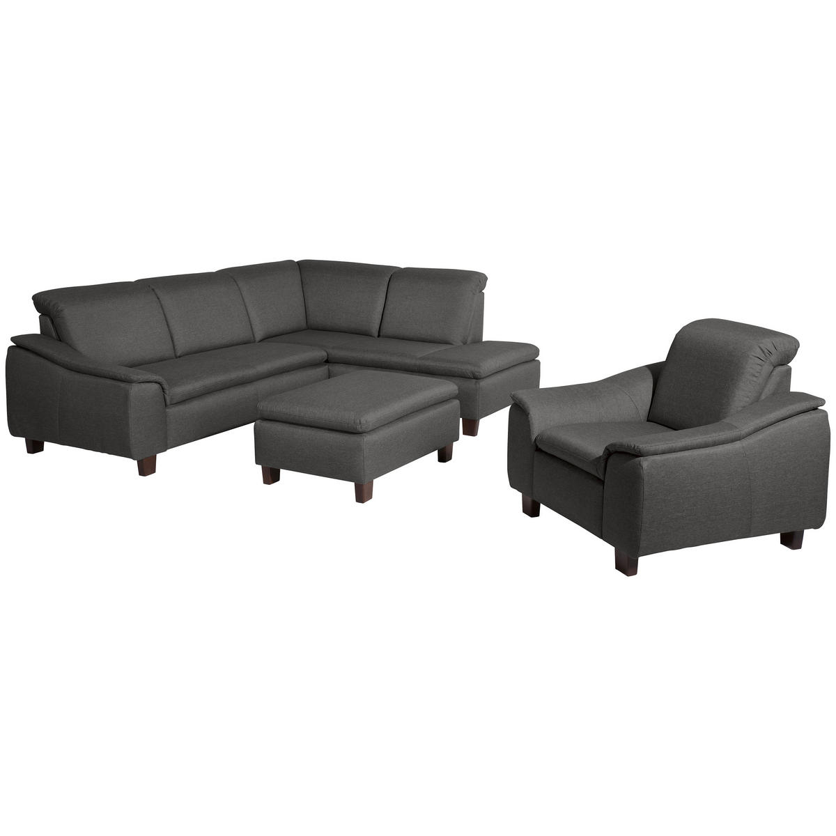 ECKSOFA in Flachgewebe Anthrazit  - Anthrazit/Nussbaumfarben, Design, Holz/Textil (247/187cm) - Max Winzer