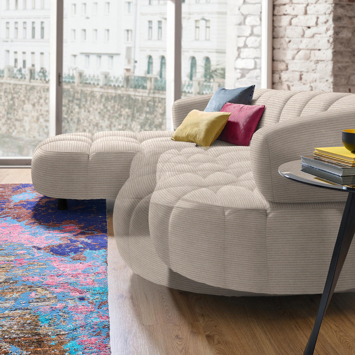 ECKSOFA in Cord, Velours Beige  183/284 cm  - Beige/Schwarz, Design, Holz/Textil (183/284cm) - Welnova