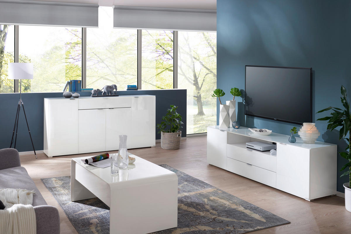 SIDEBOARD  in 180/92/42 cm  - Chromfarben/Weiß, Design, Glas/Holzwerkstoff (180/92/42cm) - Novel