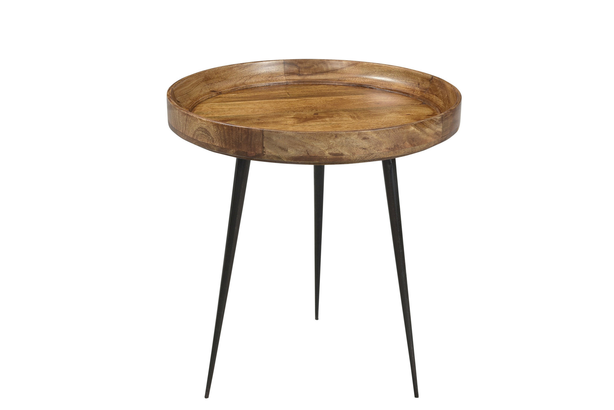 BEISTELLTISCH 50/50/52 cm Mangoholz massiv Naturfarben, Schwarz rund  - Schwarz/Naturfarben, Design, Holz/Metall (50/50/52cm) - MID.YOU