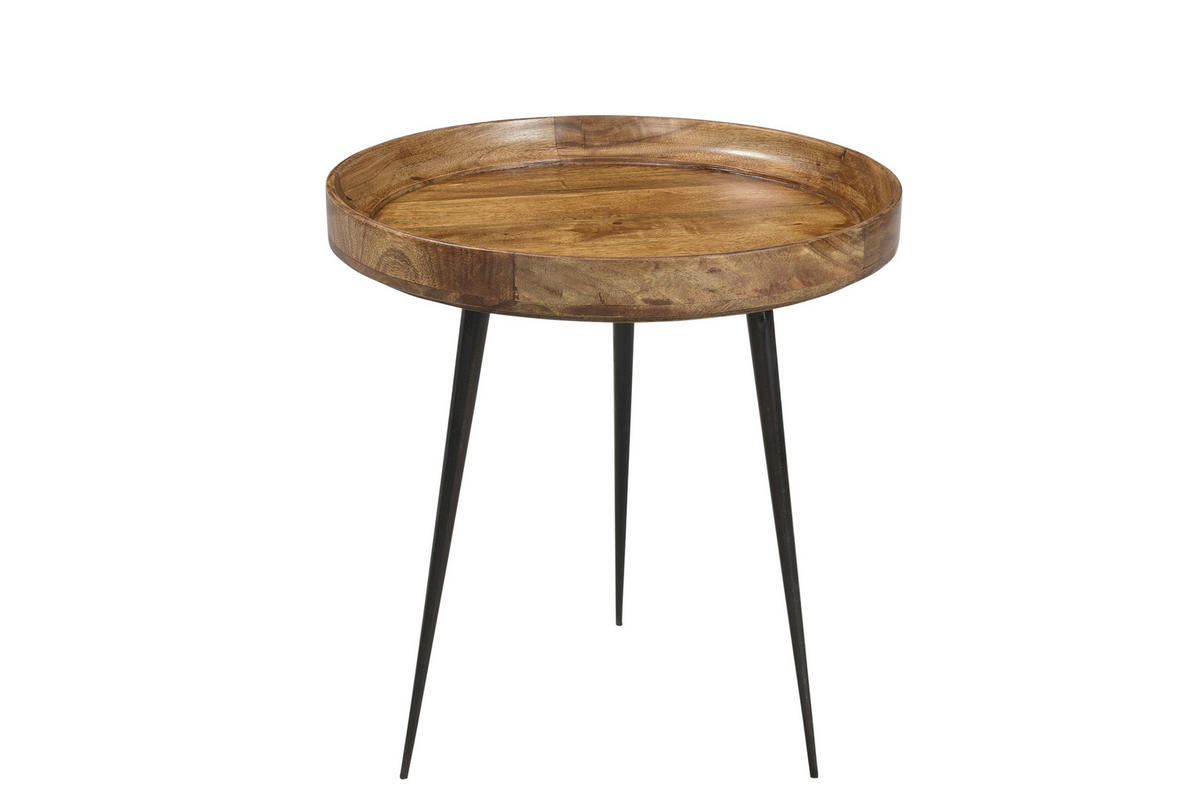 BEISTELLTISCH 50/50/52 cm Mangoholz massiv Naturfarben, Schwarz rund  - Schwarz/Naturfarben, Design, Holz/Metall (50/50/52cm) - MID.YOU