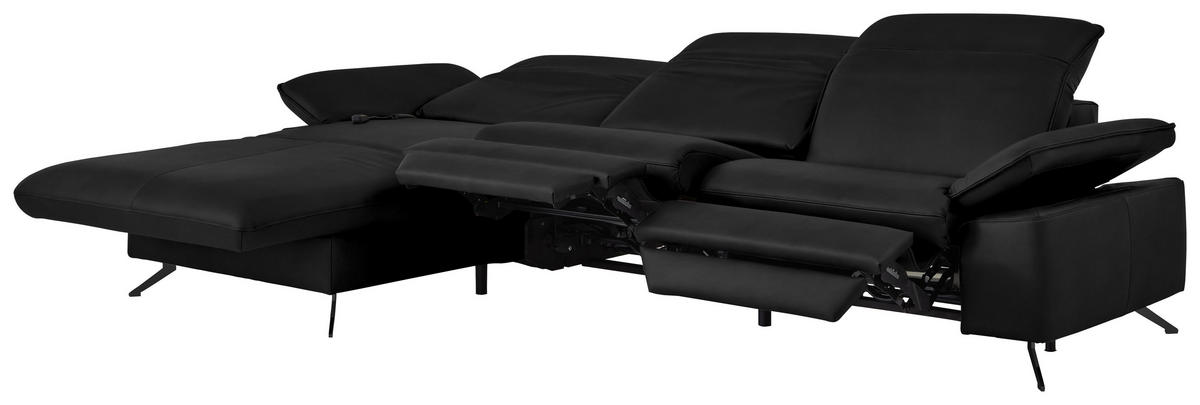 ECKSOFA  Echtleder Schwarz  - Schwarz, Design, Leder/Metall (169/307cm) - Beldomo Premium