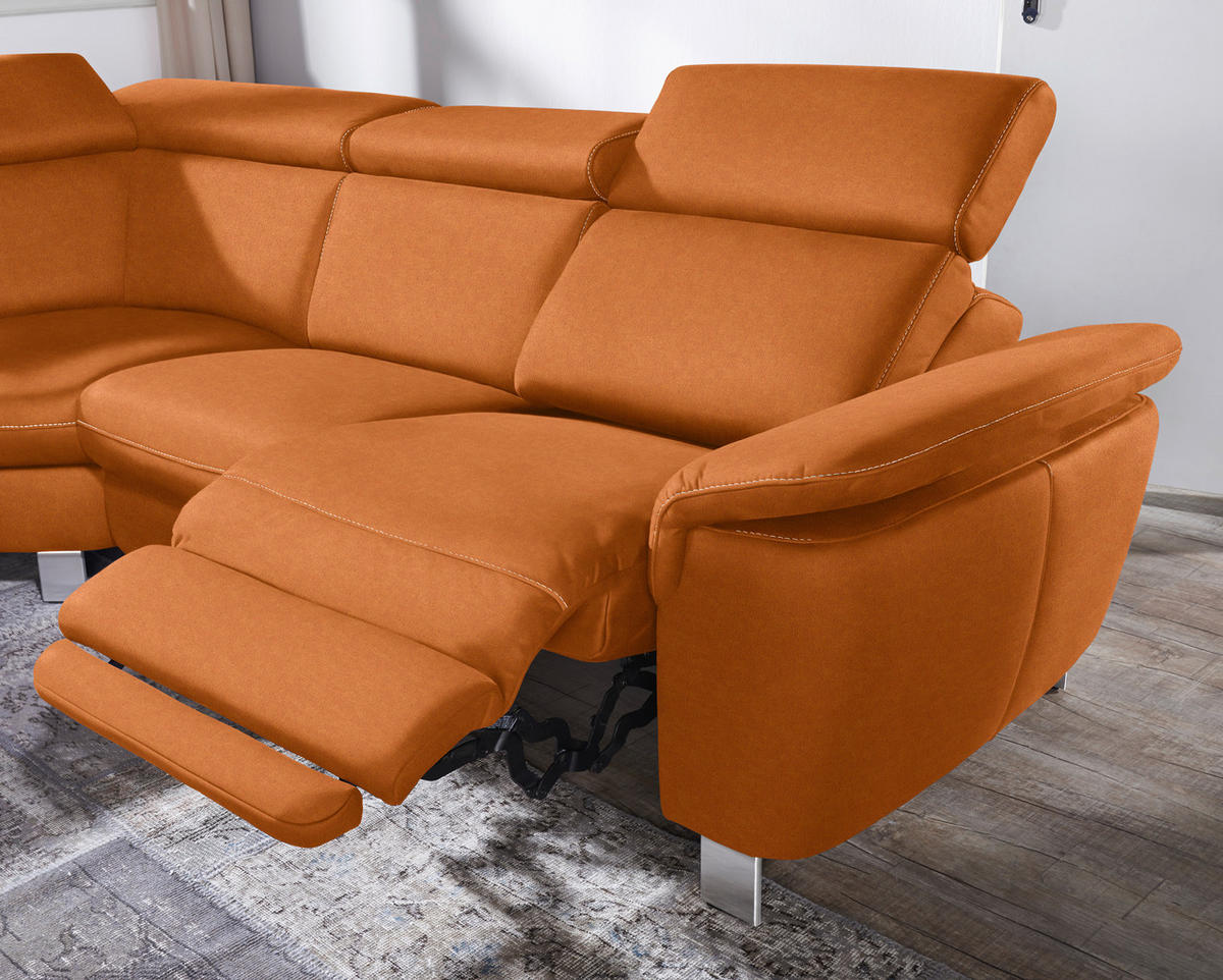ECKSOFA in Flachgewebe, Mikrofaser Terracotta  - Beige/Terracotta, Design, Textil/Metall (239/271cm) - Cantus