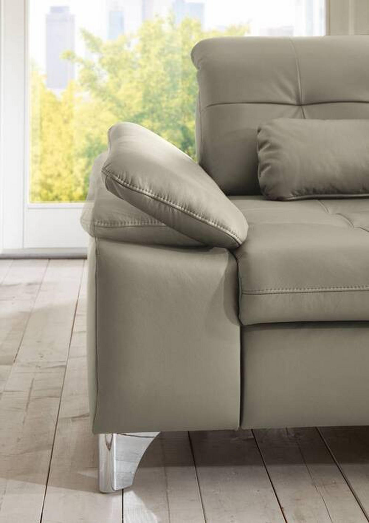 ECKSOFA in Echtleder Hellgrau  - Hellgrau/Alufarben, Design, Leder/Metall (309/211cm) - Beldomo Speed