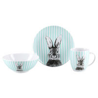 FRÜHSTÜCKSSERVICE Grün, Weiß Happy Bunny 3-teilig 1 Personen  - Weiß/Grün, Basics, Keramik - Creatable