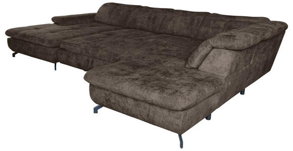 WOHNLANDSCHAFT in Struktur Mokka  - Schwarz/Mokka, KONVENTIONELL, Textil/Metall (188/357/253cm) - Carryhome