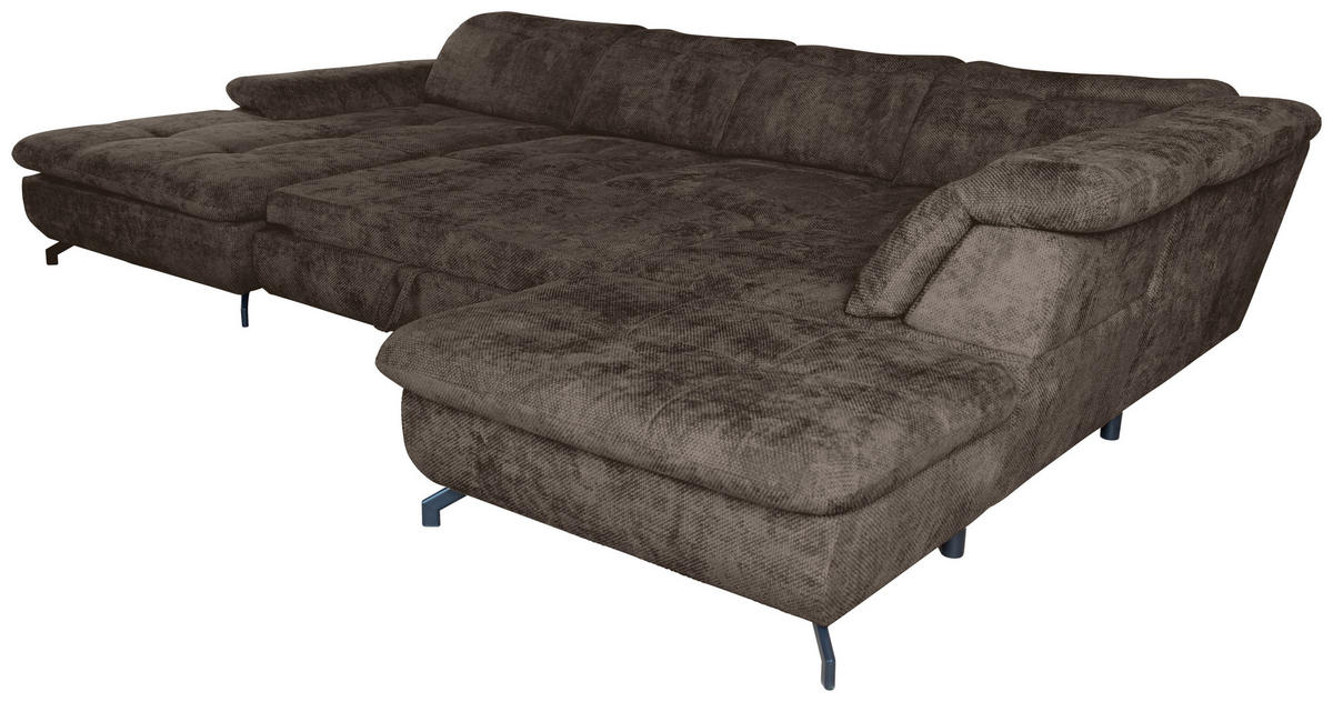 WOHNLANDSCHAFT in Struktur Mokka  - Schwarz/Mokka, KONVENTIONELL, Textil/Metall (188/357/253cm) - Carryhome