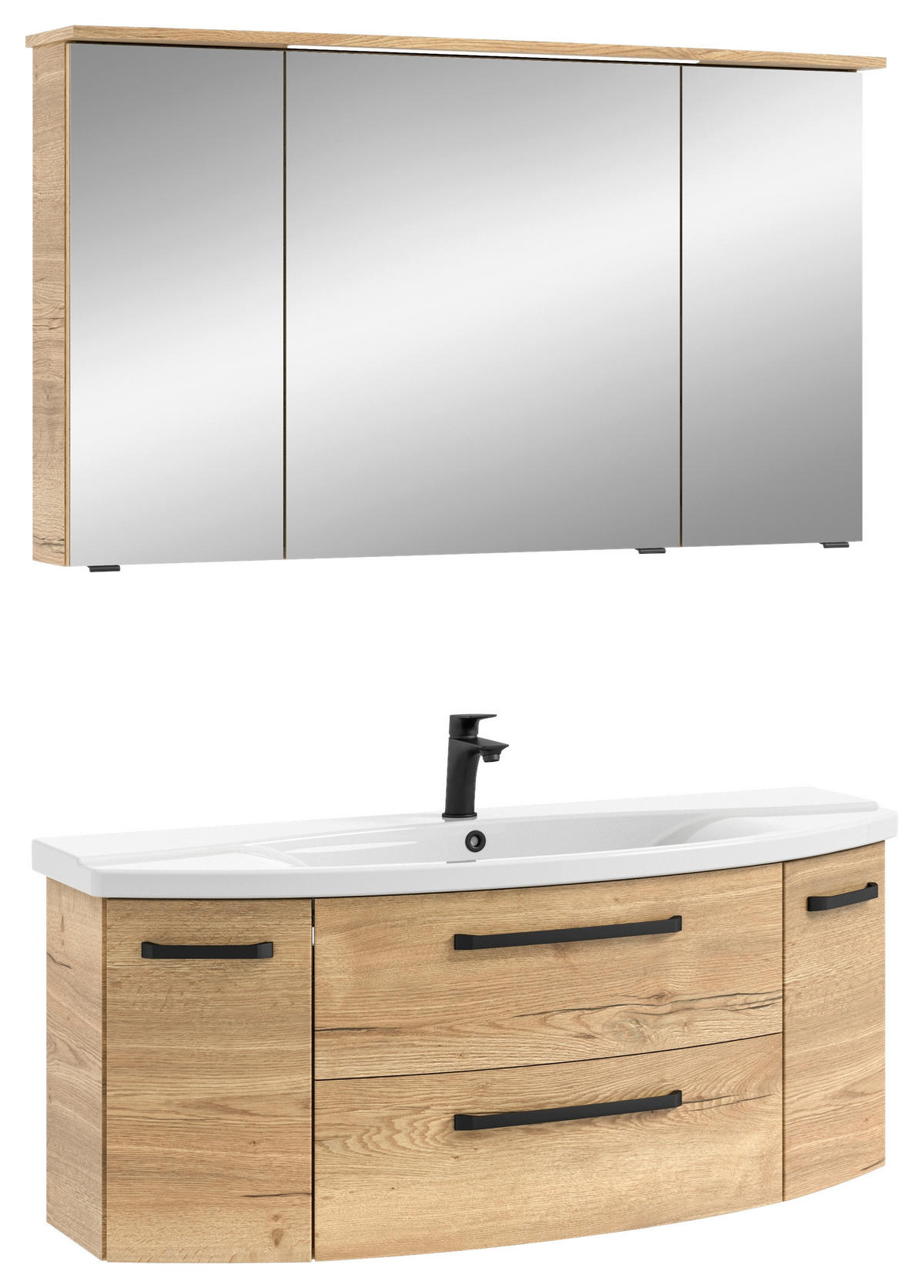 BADEZIMMER 3-teilig  in 122 cm  - Eichefarben/Schwarz, MODERN, Glas/Keramik (122cm) - Sadena