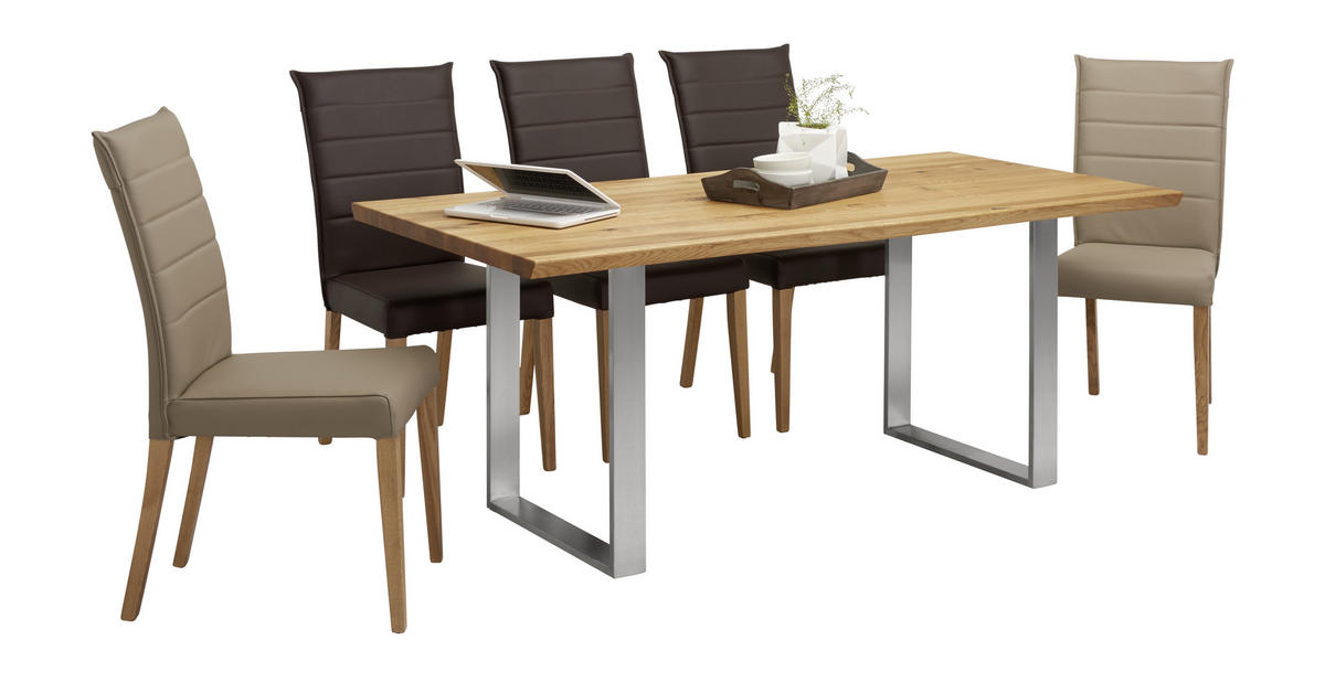 ESSTISCH in Holz 180/90/75 cm  - Edelstahlfarben/Eichefarben, Natur, Holz/Metall (180/90/75cm) - Linea Natura