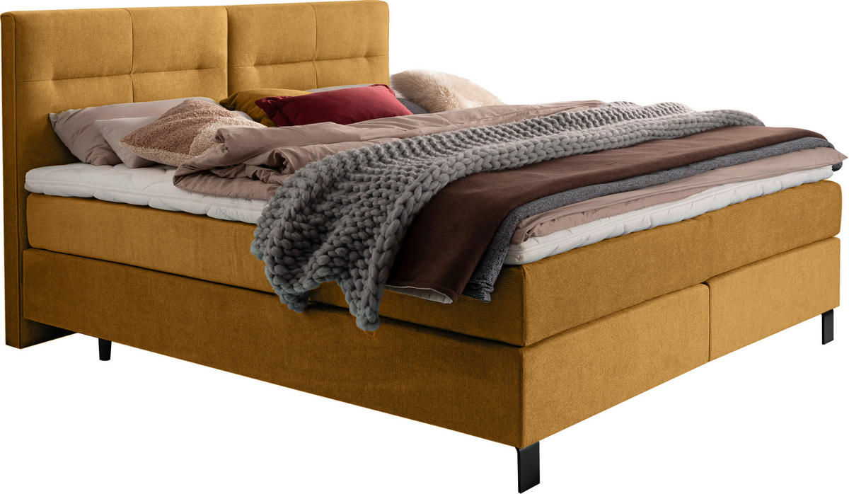 BOXSPRINGBETT 240/220 cm  in Senfgelb  - Senfgelb/Schwarz, KONVENTIONELL, Textil/Metall (240/220cm) - Esposa