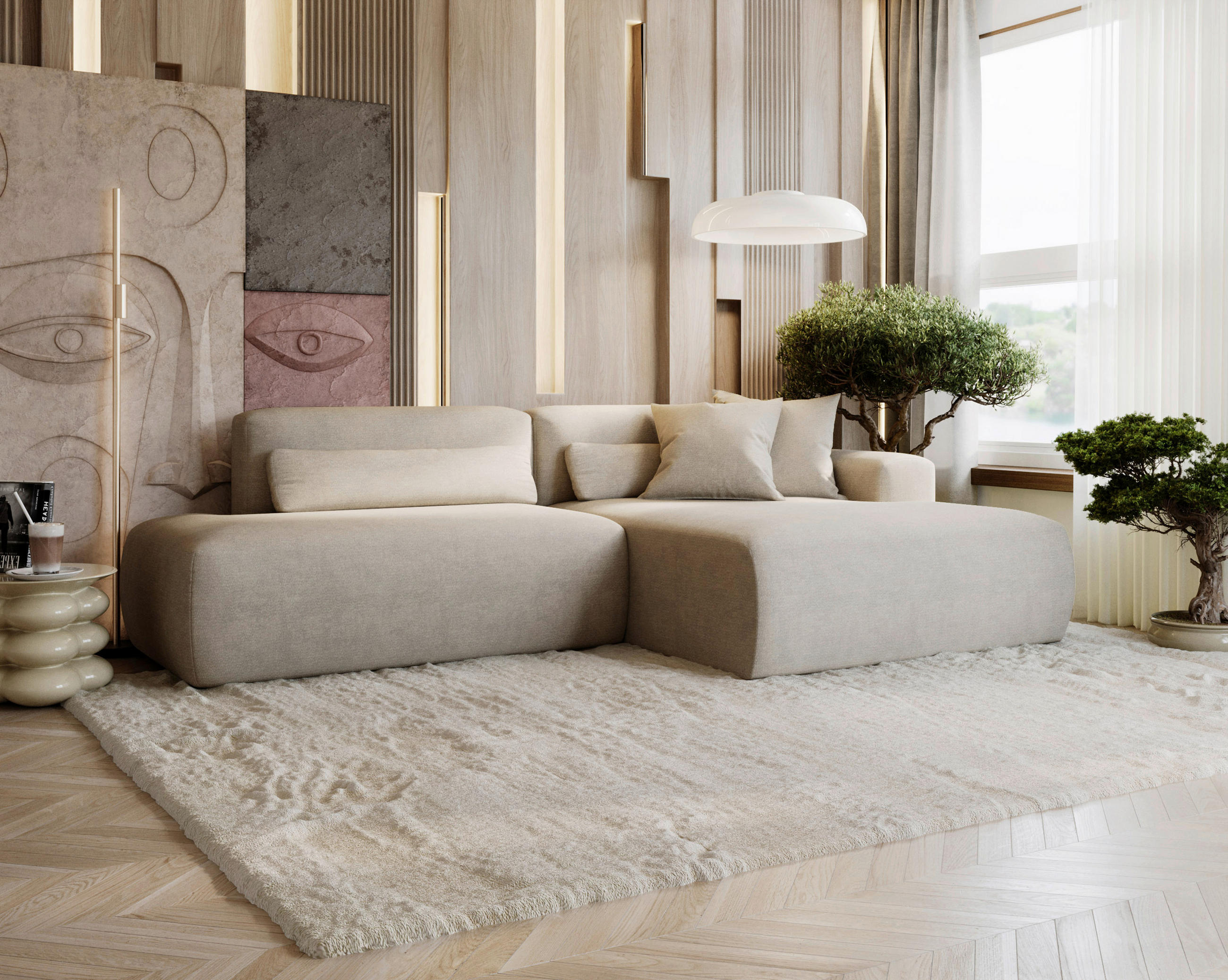 ECKSOFA Chenille Beige  - Beige/Schwarz, Design, Kunststoff/Textil (284/160cm) - Livetastic