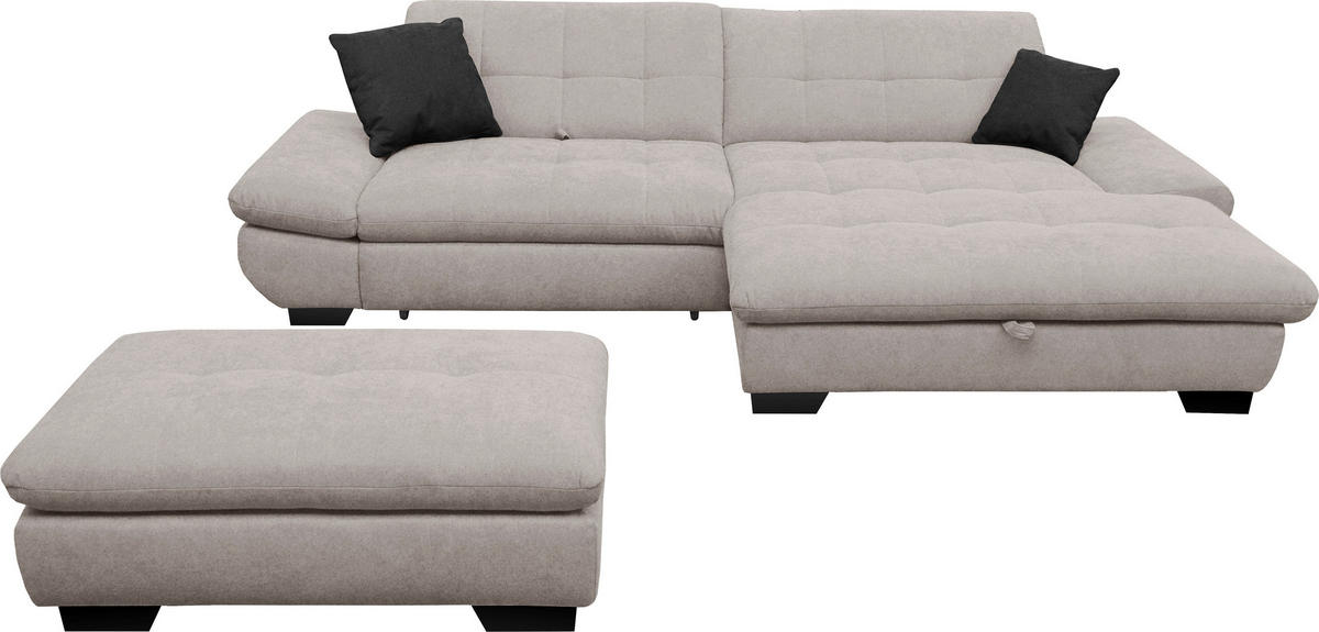 ECKSOFA in Mikrofaser Hellgrau  - Hellgrau/Schwarz, Design, Textil/Metall (290/198cm) - Xora
