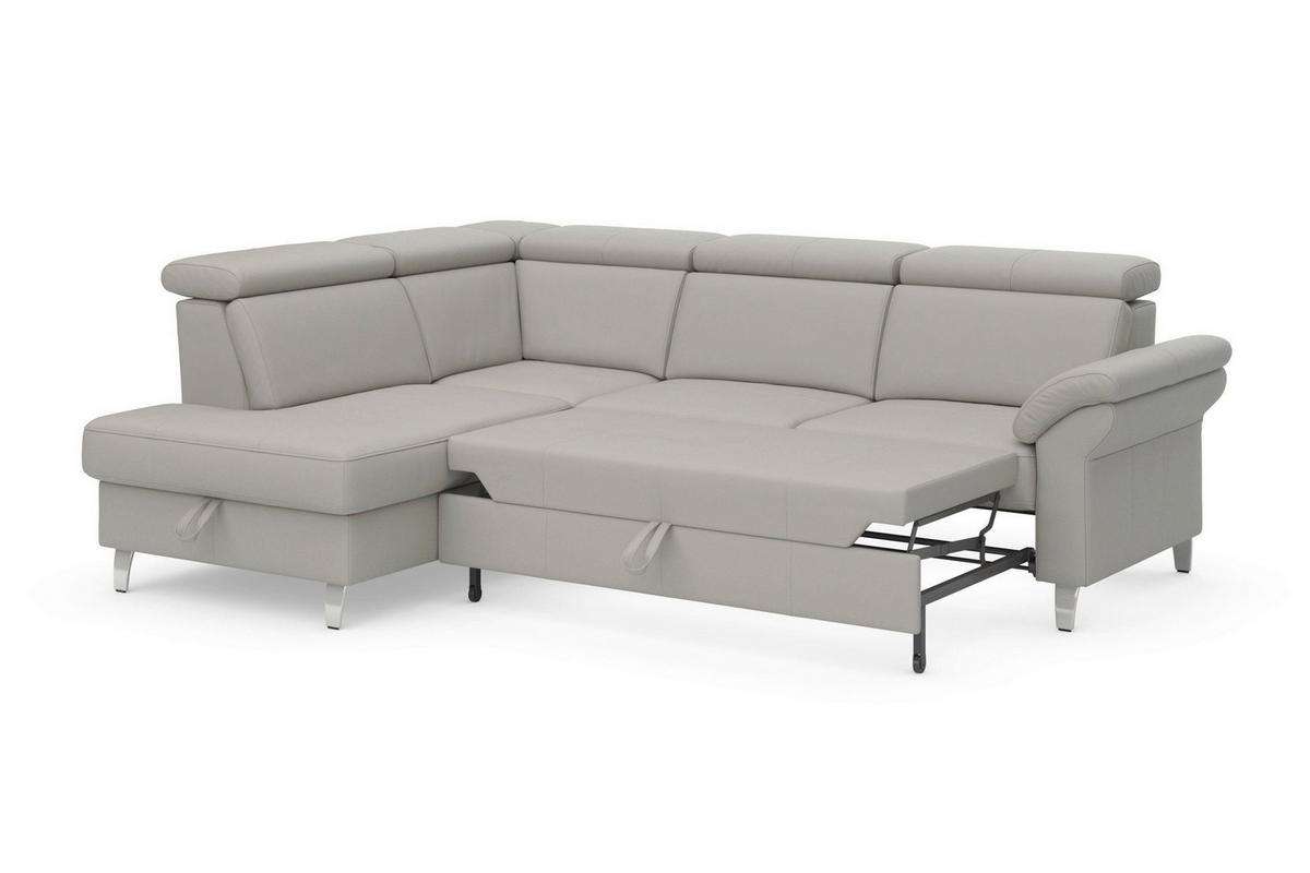 ROHOVÁ SEDAČKA, kůže, světle šedá - světle šedá/barvy chromu, Basics, kov/kůže (194/245cm) - Sit & More