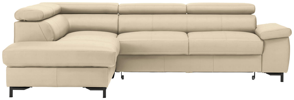 ECKSOFA in Echtleder Ecru  - Ecru/Schwarz, Design, Leder/Metall (213/268cm) - Stylife