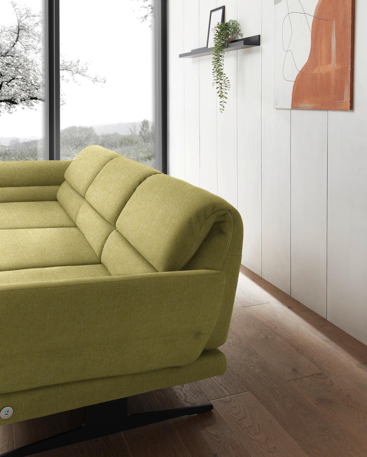 ECKSOFA in Flachgewebe Hellgrün  - Schwarz/Hellgrün, Design, Textil/Metall (176-217/279-327cm) - Dieter Knoll