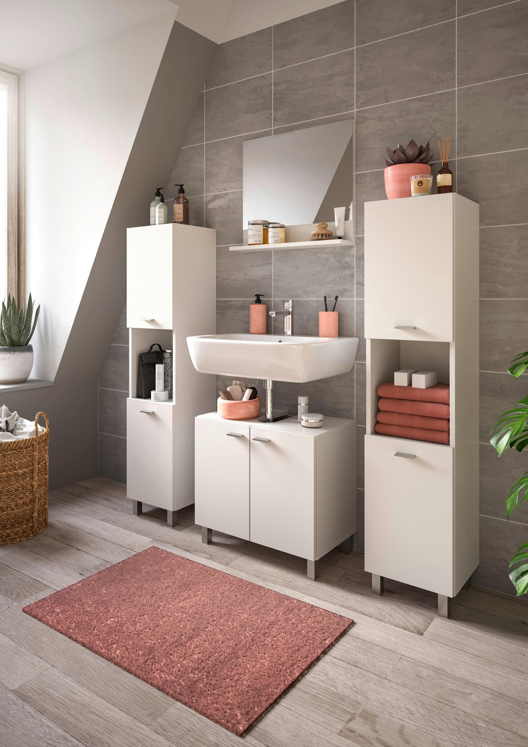BADEZIMMER 4-teilig in - Silberfarben/Weiß, MODERN, Glas/Holzwerkstoff (117cm) - MID.YOU