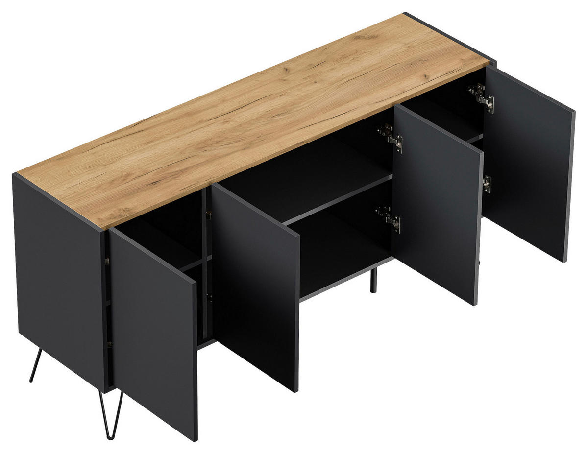 SIDEBOARD Posseik Industrial 155/75,8/42 cm  - Eichefarben/Graphitfarben, Design, Holzwerkstoff/Metall (155/75,8/42cm) - P & B