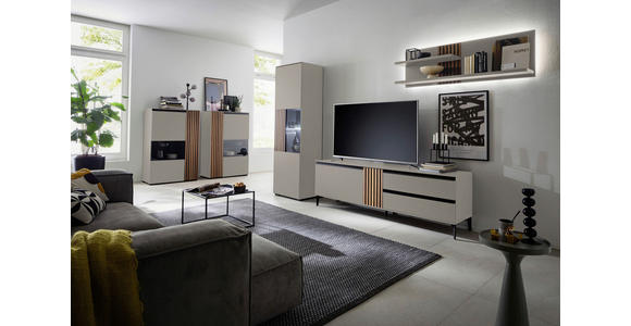 WOHNWAND in Nussbaumfarben, Greige 324/200/45 cm - Greige/Nussbaumfarben, Design, Glas/Holz (324/200/45cm) - Moderano