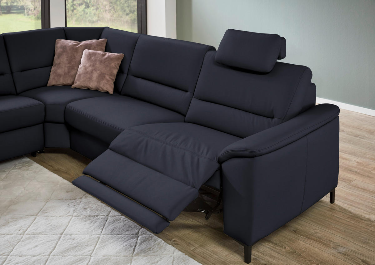 ECKSOFA  in Echtleder Dunkelblau  249/290 cm  - Schwarz/Dunkelblau, KONVENTIONELL, Leder/Metall (249/290cm) - Beldomo Premium