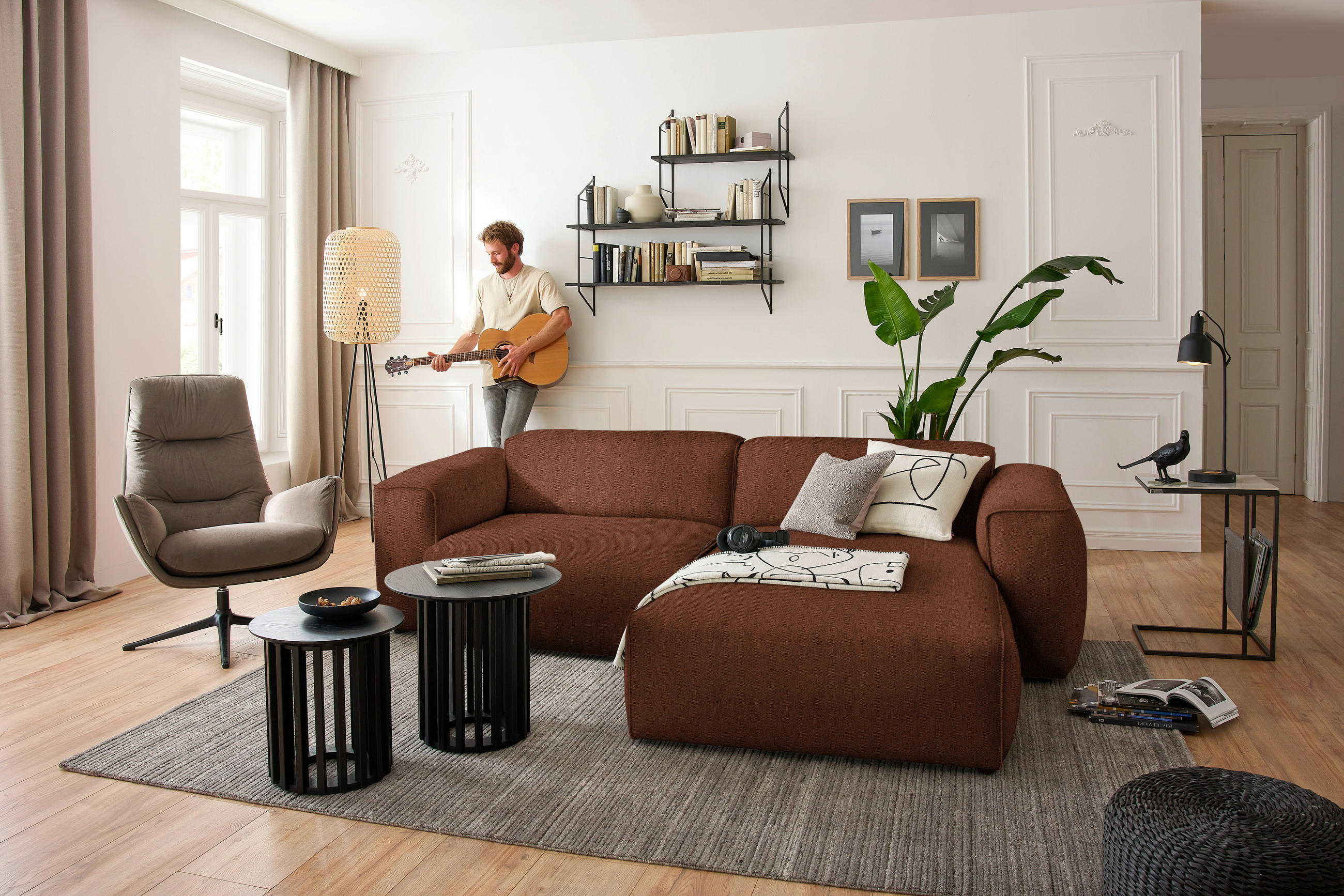 ECKSOFA in Webstoff Rostfarben  265/171 cm  - Rostfarben/Schwarz, Design, Kunststoff/Textil (265/171cm) - home24