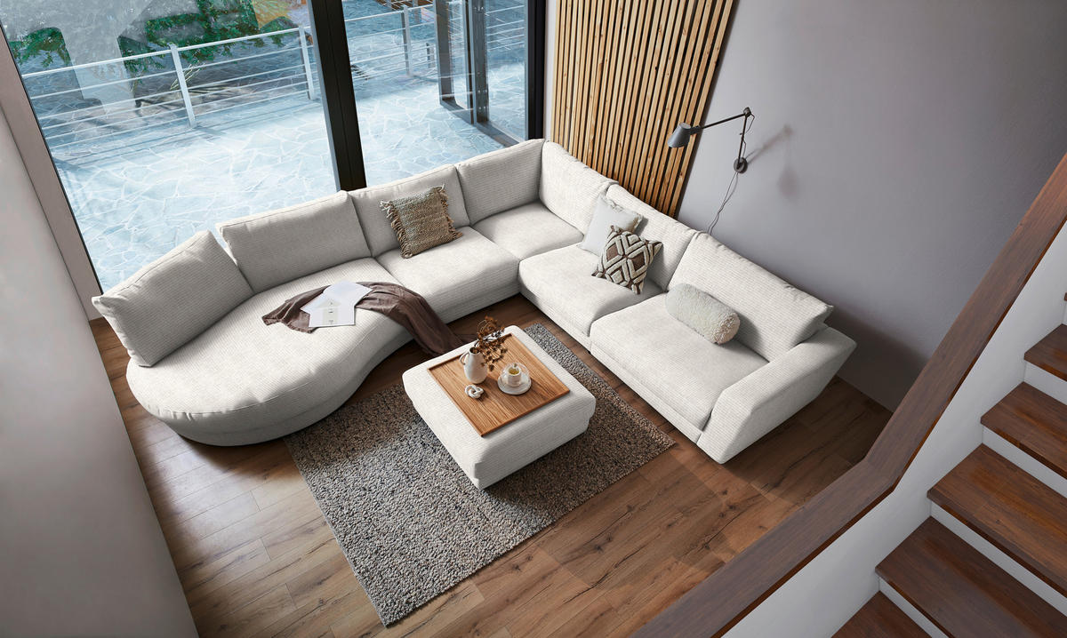 ECKSOFA in Chenille, Cord Hellgrau  - Hellgrau/Schwarz, Design, Kunststoff/Textil (425/365cm) - Lomoco