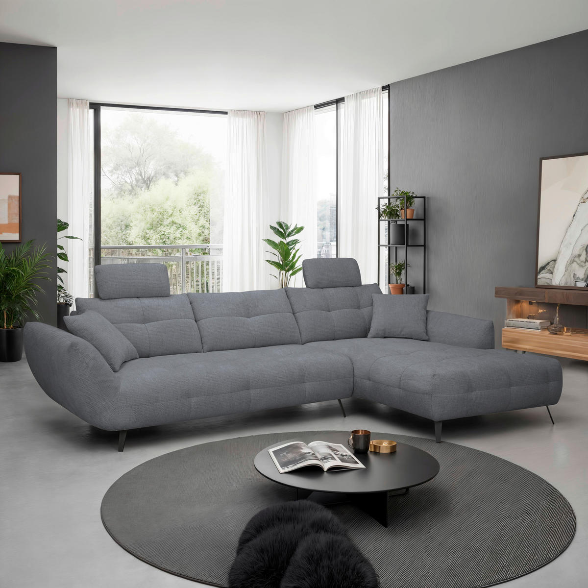 KOPFSTÜTZE - Dunkelgrau, KONVENTIONELL, Textil (55/28/18cm) - Hom`in