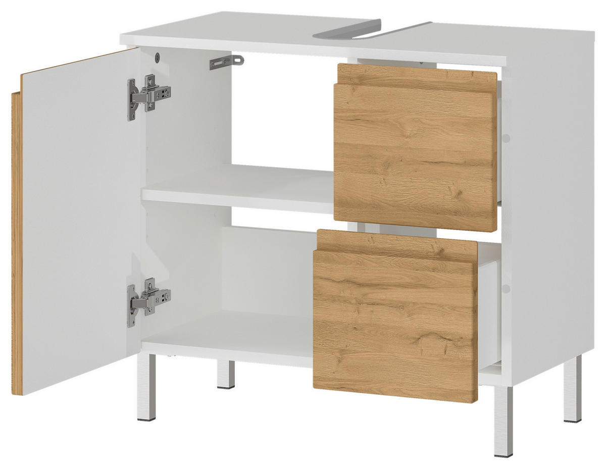 WASCHBECKENUNTERSCHRANK 60/56/34 cm  - Chromfarben/Eichefarben, MODERN, Holzwerkstoff/Metall (60/56/34cm) - Germania