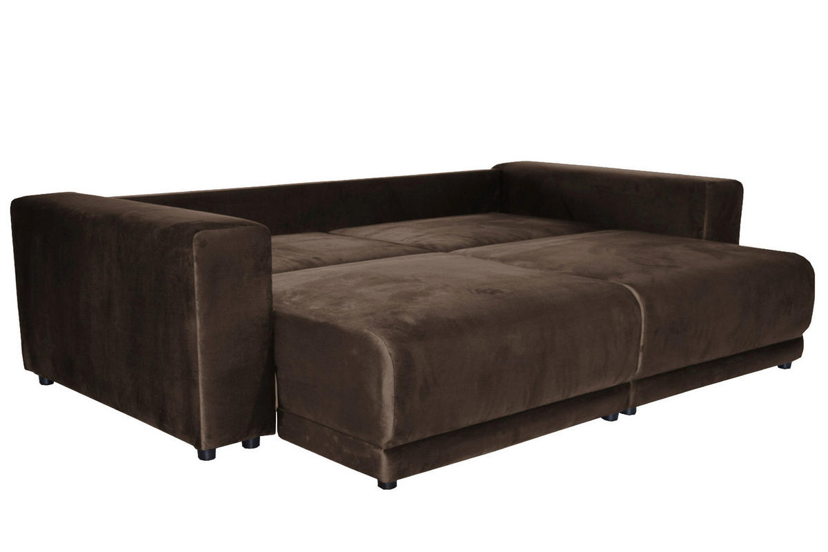 BIGSOFA in Velours Dunkelbraun  - Dunkelbraun/Schwarz, Design, Kunststoff/Textil (256/88/120cm) - home24