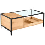 COUCHTISCH Eiche furniert, massiv ESG 110/60/40 cm rechteckig Klar, Naturfarben, Schwarz  - Klar/Eichefarben, Natur, Glas/Holz (110/60/40cm) - Novel