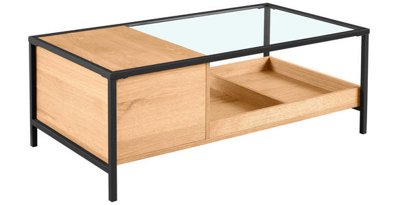 COUCHTISCH Eiche furniert, massiv ESG 110/60/40 cm rechteckig Klar, Naturfarben, Schwarz - Klar/Eichefarben, Natur, Glas/Holz (110/60/40cm) - Novel