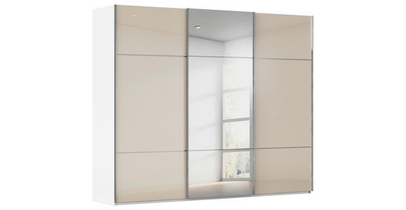 SCHWEBETÜRENSCHRANK 301/223/68 cm 3-türig Weiß, Champagner - Chromfarben/Champagner, KONVENTIONELL, Glas/Holzwerkstoff (301/223/68cm) - Novel
